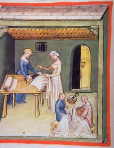 The Tailors Shop: Clothes of Linen, from Tacuinum Sanitatis by Italian School