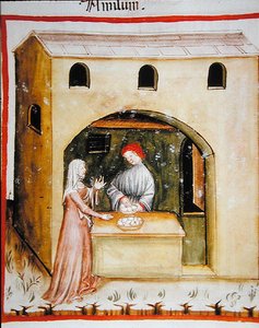 Selling Wheat Starch, from Tacuinum Sanitatis Codex Vindobonensis