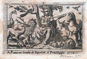 Orpheus playing among animals by Italian School