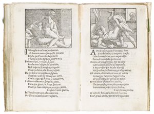 Page from "Sonetti Lussuriosi" by Pietro Aretino, illustrated by Giulio Romano and engraved by Marcantonio Raimondi, published Venice, c.1527 by Italian School