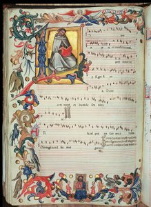 Page of Musical Notation with a Historiated Initial, from the Squarcialupi Codex