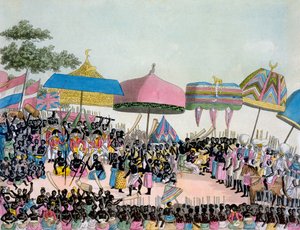 Panoramic view of the Yam Custom, from Costumi dei... by Giulio Ferrario, c.1820s-30s