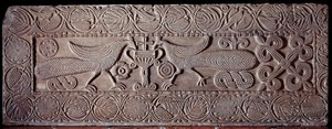 Parapet of stone covered with low reliefs representing peacocks, From the sarcophagus of Teodote, 8th century by Italian School