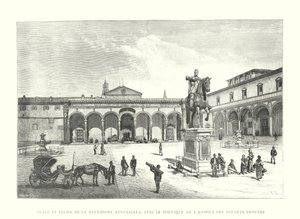 Square and Church of the Santissima Annunziata, with the Portico of the Foundling Hospital (engraving) by Italian School