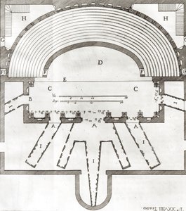 Plan of the Olympic Theatre, Vicenza, designed by Andrea Palladio (1508-80) built in 1580-85 by Italian School