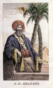 Portrait of Giovanni Battista (Gianbattista) Belzoni (1778-1823), Italian explorer and archeologist, who made important archeological discoveries in Egypt. Engraving - in “Viaggio in Egitto e in Nubia” by Belzoni, Milan by Italian School