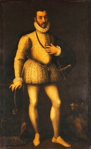 Portrait of a Gentleman, full-length, Wearing an Embroidered White Jerkin, a Cloak and a Sword, c.1580