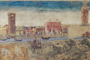 River, towers and country life, (detail), Hall of the Months, Lower section: Life scenes of Borso d