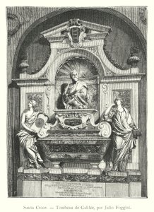 Santa Croce, Tomb of Galileo, by Giulio Foggini (engraving) by Italian School