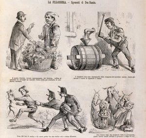 Satirical Cartoon Dedicated to Wine Growing Crisis Caused by Phylloxera, Illustration from Satirical Newspaper Spirito Folletto, September 18