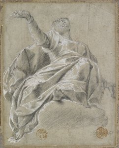 Seated Female Figure on a Cloud, Gazing Upwards by Italian School