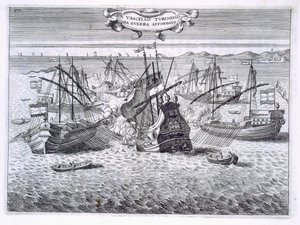 Sinking a Turkish warship (engraved by H. Vincent, 1701) by Italian School