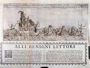 The allegorical chariot. From the Chronicles describing the celebrations organized in Mantua by prince of Gonzaga