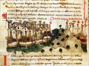 The beginning of the Chioggia War between Genoa and Venice. Chronicles of Sercambi. National Archive, Lucca