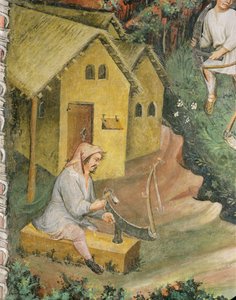 The Farmer Prepares the Scythe for Haymaking