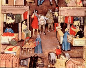 The Walk of the Square Ravegnana in Bologna with Cloth Merchant by Italian School