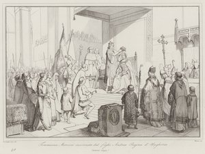 Tommasina Morosini crowned by her son Andrea as Queen of Hungary by Italian School