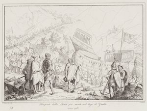 Transport of the Fleet Over the Mountains to Lake Garda by Italian School