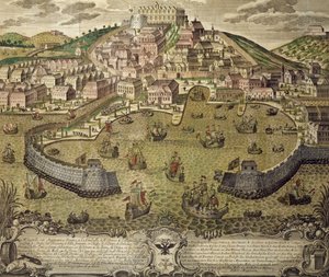Trieste city and its free port, colored engraving, Italy by Italian School