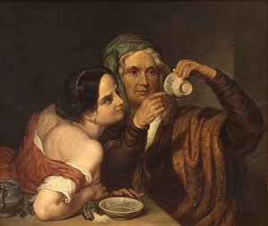 Two women with a cup by Italian School