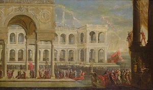 View of the Palace and Queen Joanna I of Naples by Italian School