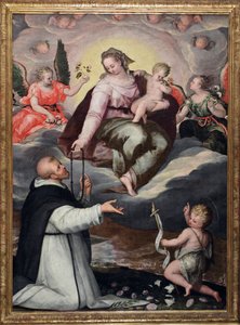 Virgin hands the rosary to St. Dominic