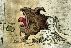 Representation of a marine monster near the Tristan da Cunha archipelago. Detail of the Atlas of Urbano Monte