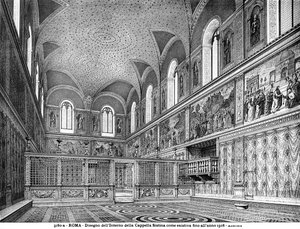 Drawing Depicting the Interior of the Sistine Chapel Before the Renovation in 1508