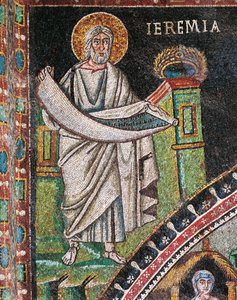 Prophet Jeremiah, Mosaic, Left of Lunette, Northern Wall of Presbytery, Basilica of San Vitale by Italian School