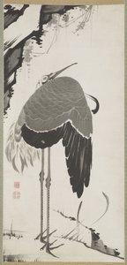 Cranes, One of a Pair, Hanging Scroll, Edo Period