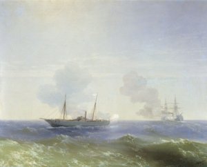 Fight of the Steamer Vesta with the Turkish Battleship Fehti-Bulend in the Black Sea on July 11, 1877