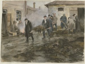 Bourgeoisie cleaning the stables from the series of watercolors Russian revolution, 1920