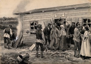 Scene at a cholera barracks from the series of watercolors Russian revolution, c. 1920 by Ivan Alexeyevich Vladimirov