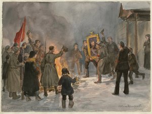 Soldiers Burning Paintings (from the series of watercolors Russian Revolution)