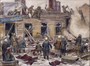 Workmen Demolishing Wooden Houses for Fuel by Ivan Alexeyevich Vladimirov by Ivan Alexeyevich Vladimirov