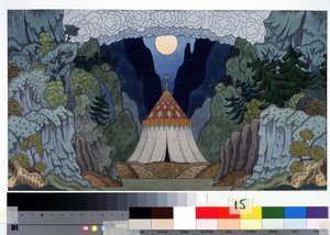 Stage design for the opera The Golden Cockerel by N. Rimsky-Korsakov