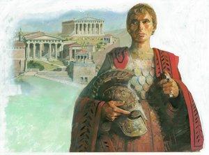 Ancient Greek warrior or statesman and the Acropolis in Athens by Ivan Lapper