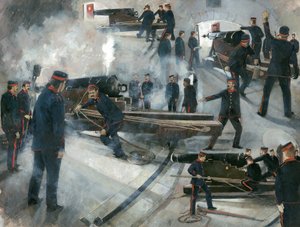 Gun Crew, Dartmouth Point Battery Casemates at Dartmouth Castle in the Late Nineteenth Century by Ivan Lapper