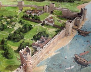 Reconstructed View of the South-East Corner of Roman London and the Future Site of the Tower of London as it Might Have Looked in About AD 400 by Ivan Lapper