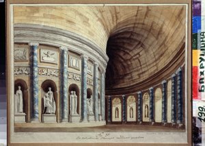 Sketch for the curtain for the Emperor Theatre in Pavlovsk. View of a corridor with columns and antique statues. by Ivan Nikolayevich Ivanov