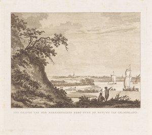 Expansive Landscape with Two Figures and Sailing Ships