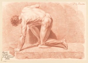 Kneeling Male Nude, Seen from the Side (2nd Prize 1804) by Izaak Riewert Schmidt