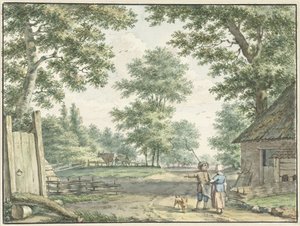 Landscape with Two People by a Farmhouse