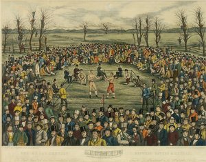 The Great Contest between Sayers and Heenan for 200 Pounds a Side, Engraved by J. R. Mackrell and J.B. Rowbotham by J.B. and Brown J. Rowbotham