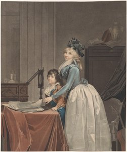 Portrait of Louise Sébastienne Gély with Stepson Behind an Optical Mirror by J.F. Cazenave