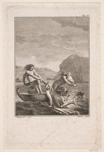 The Shipwrecked Niels Klim Rescued by Two Qvamites in a Willow Boat by J.F. Clemens