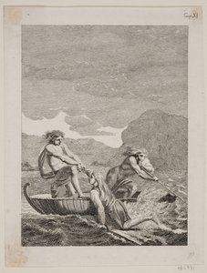 The Shipwrecked Niels Klim Rescued by Two Qvamites in a Willow Boat by J.F. Clemens