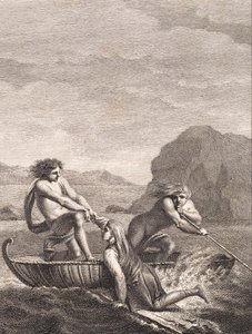 The Shipwrecked Niels Klim Rescued by Two Qvamites in a Willow Boat by J.F. Clemens