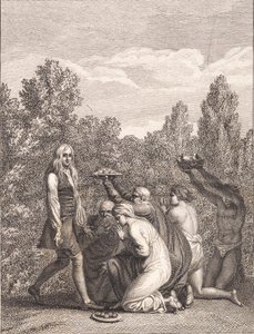 Niels Klim Honored by the Qvamites, Bringing Him Gifts and Kneeling Before Him by J.F. Clemens