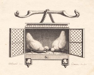 Vignette Depicting Two Chickens Pecking Grain by J.F. Clemens
